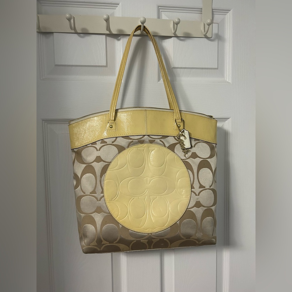 Coach Yellow and Tan Signature Tote